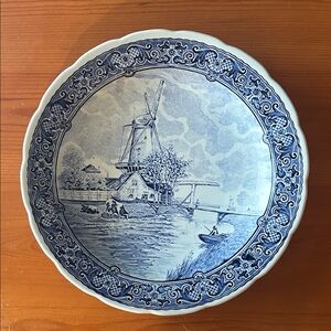 DELFT Vintage Authentic Royal Sphinx By Boch Blue/White Large Charger Plate 12”